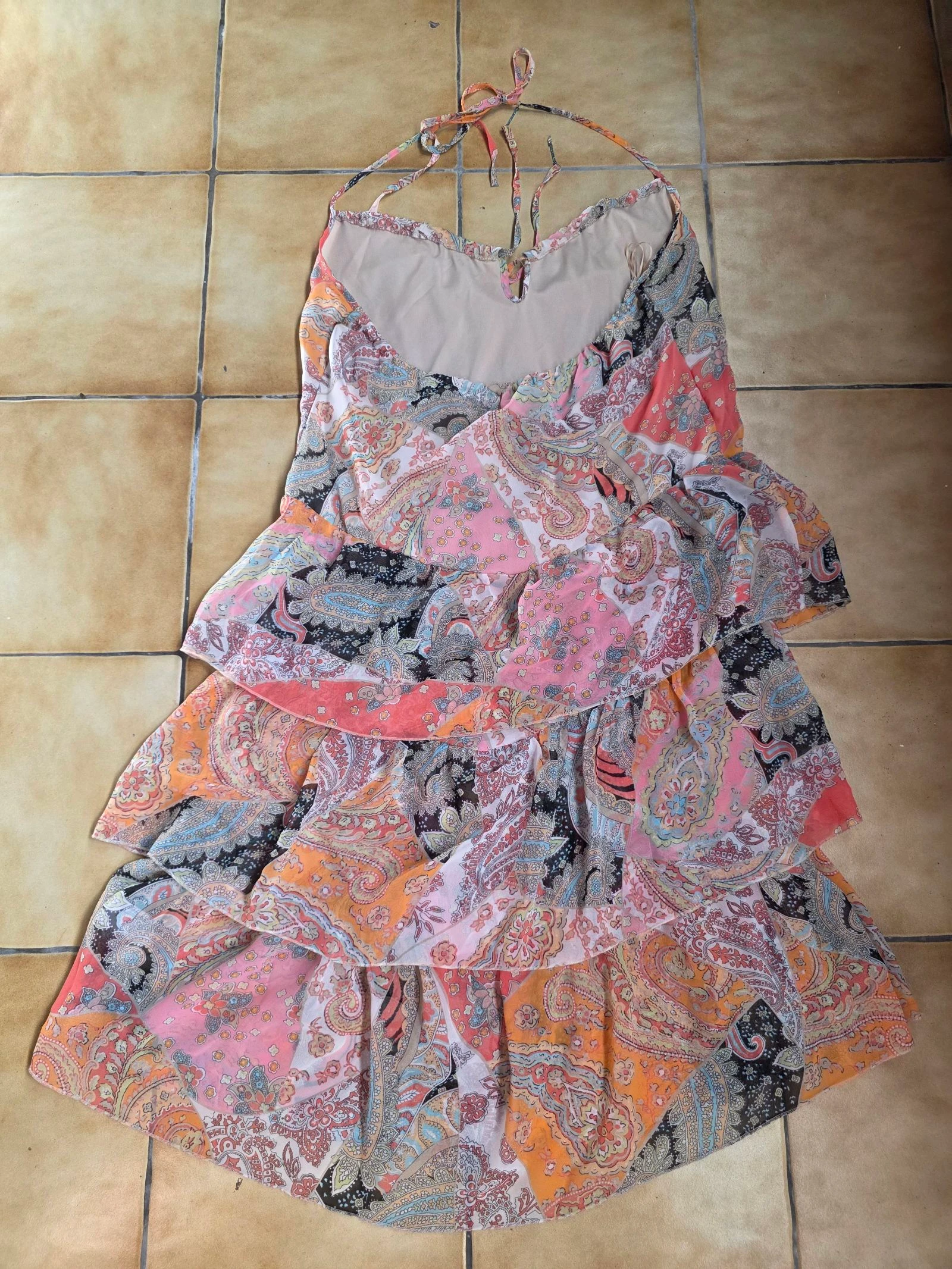 Robe dos nu volants superposés paisley bohème féerique vintage Y2K taille unique jusqu'au 42 – photo 6